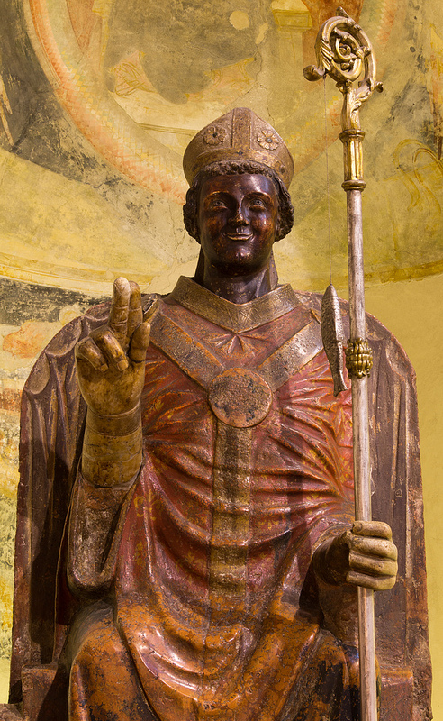 The statue of the Laughing San Zeno, dating from the 13th century, inside the Basilica di San Zeno in Verona. Photo credit: Paul Turner